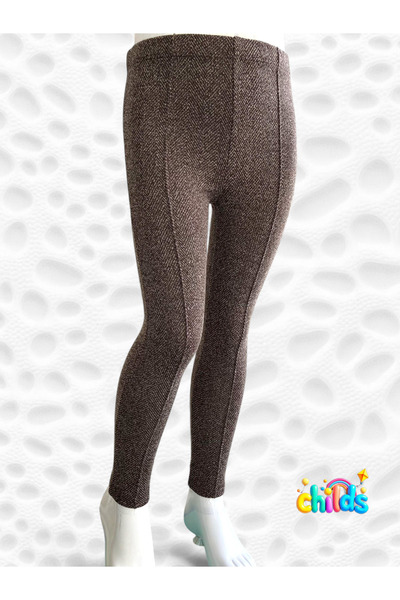childs Girl Children's Ribbing Coffee Stitching Jacquard Knitted Fabric School Winter Pants Leggings