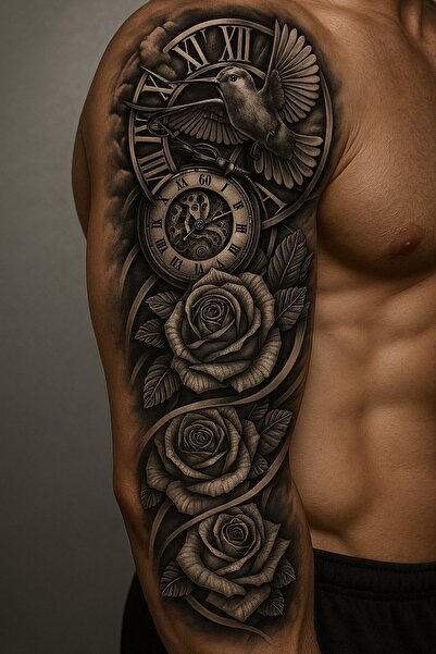 TAKIŞTIR Kuş Ve Gül Figürlü 12 Saat Sonra Kararan Geçici Kol Dövme Tattoo