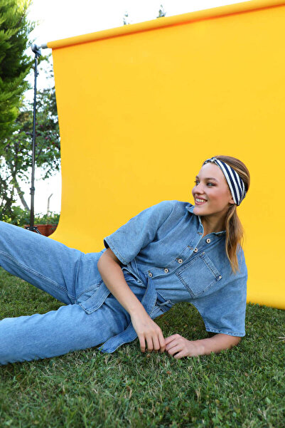 BANNY JEANS Salopetă de damă cu mânecă liliac, albastră