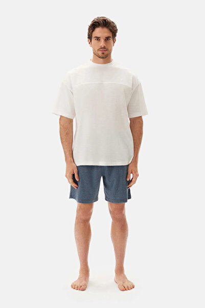 Dagi Ekru Bıs Yaka Flamlı Tişört Şort Pijama Takımı
