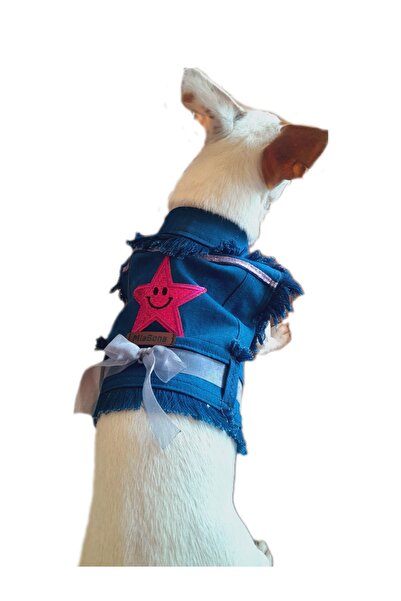 MiaBona Köpek Denim Yelek, Pembe Yıldızlı Kot Yelek, L Beden, Küçük Irk
