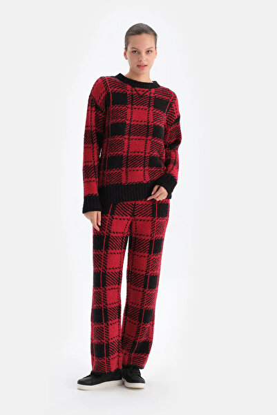 Dagi Kırmızı Ekoseli Polar Sweatshırt