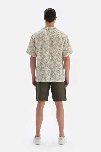 Dagi Μπεζ λινό πουκάμισο με σχέδιο παλάμης