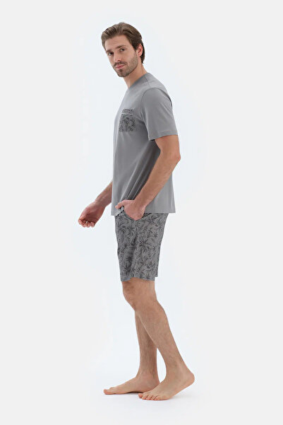 Dagi Gri Kısa Kollu Cep Detaylı Tişört Şort Pijama Takımı
