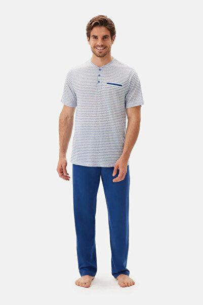 Dagi Mavi Yarım Patlı Kısa Kollu Pijama Takımı