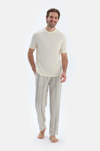 Dagi Ekru Kısa Kollu Triko Bant Detaylı Tişört Pantolon Pijama Takımı