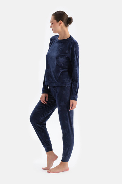 Dagi Lacivert Gofre Yıldız Baskılı Tişört Pantolon Pijama Takımı