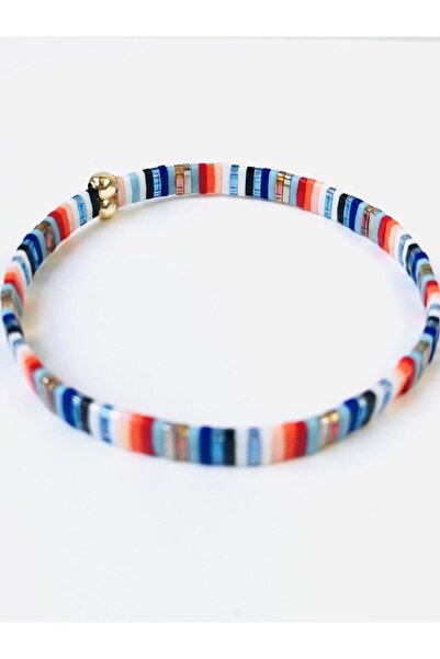 NAZLI TAKILAR Mavi Kırmızı Siyah Beyaz Renklerde Çeyrek Tilalı Elastik Bileklik