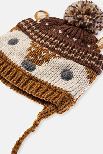 Dagi Kahverengi Çocuk Kuş Motifli Bere