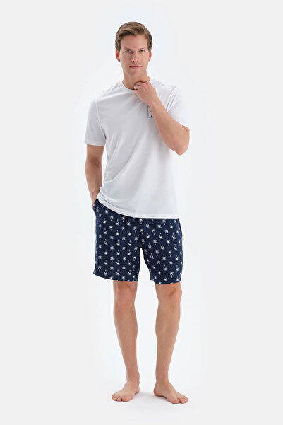 Dagi Ecru Print Detailed Crew Neck T-Shirt Shorts Pajama Set