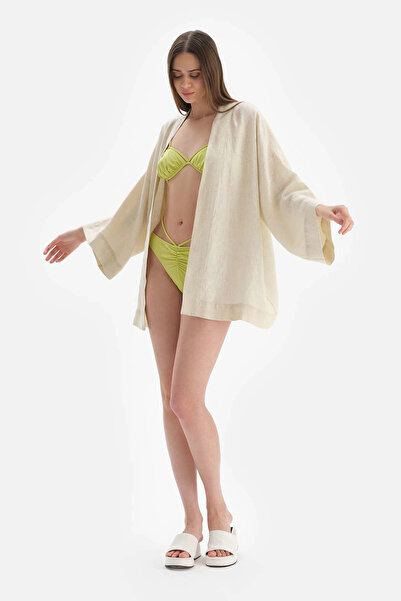 Dagi Bej Keten Kısa Kimono