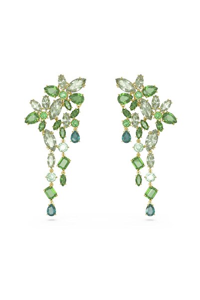 Swarovski 5652801 Swarovski Küpe Gema:Drop Earrings Mixed Cuts, Green Gold-Tone Plated