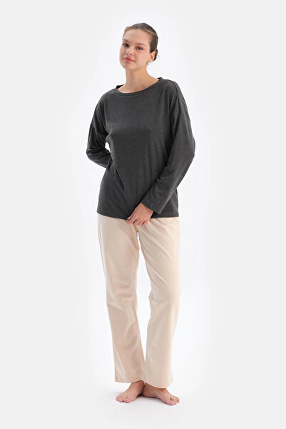 Dagi Antrasıt Kadın Bisiklet Yaka Pijama Üstü