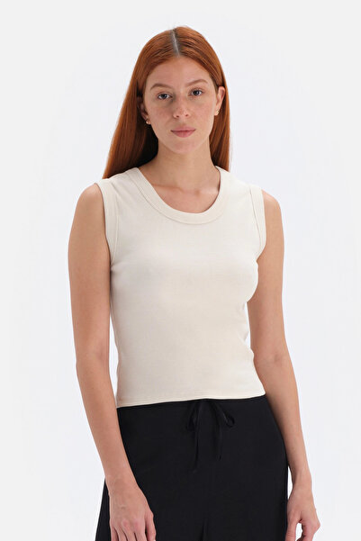 Dagi Εκρού Αμάνικο Βαμβακερό εσώρουχο με χοντρό λουράκι