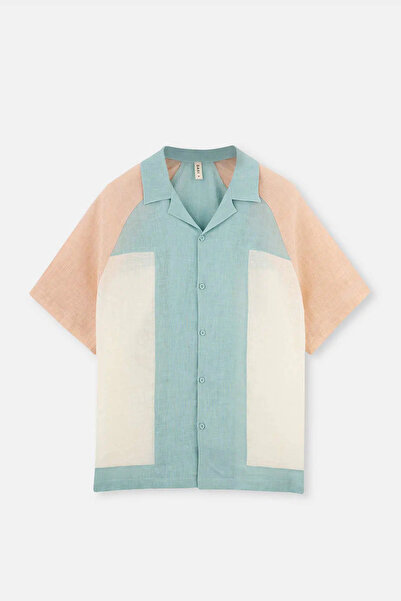 Dagi Екру - зелена ленена риза с пачуърк