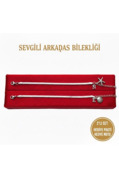 pofudukcase Çelik 2 Lİ Deniz Yıldızı Ve İstiridyeli Harfli Bileklik Sevgili,E...