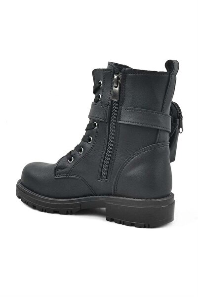 Rakerplus Μαύρα παιδικά μποτάκια με κορδόνια πορτοφόλι με φερμουάρ