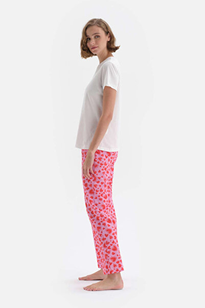 Dagi Beyaz Baskılı Kısa Kol Pamuklu Pijama Takımı