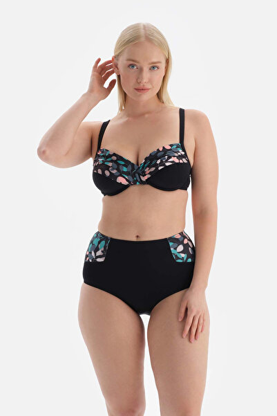 Dagi Черно зелено долнище на бикини за възстановяване с висока талия