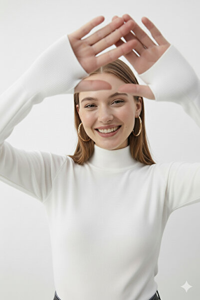 uyguntarz Γυναικείο λευκό και λευκό κορμάκι με λεπτομέρεια στα δάχτυλα, ημι-μπλούζα με λαιμόκοψη, 2 τεμάχια