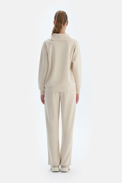 Dagi Hanorac ecru pentru femei, cu jumătate de fermoar, din modal