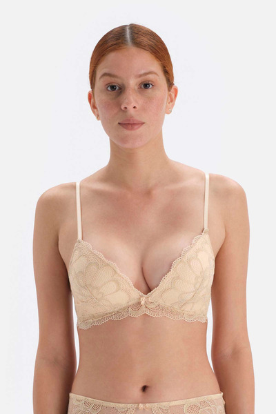 Dagi Béžová bezdrátová podprsenka s krajkou