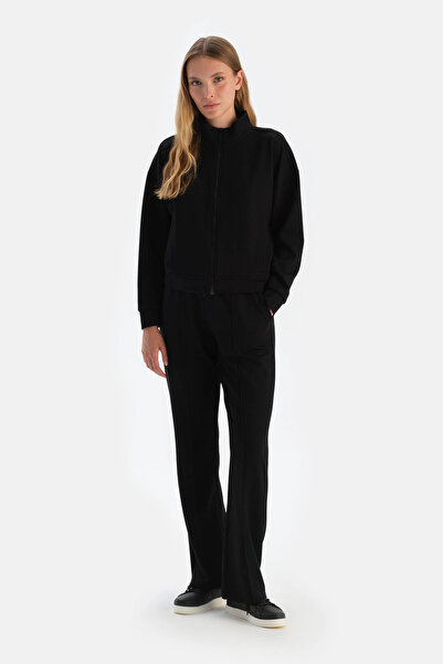 Dagi Siyah Bol Paça Nervürlü Basıc Modal Pantolon