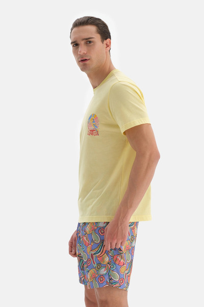 Dagi Ανοιχτό κίτρινο εμπριμέ μπλουζάκι με λαιμόκοψη