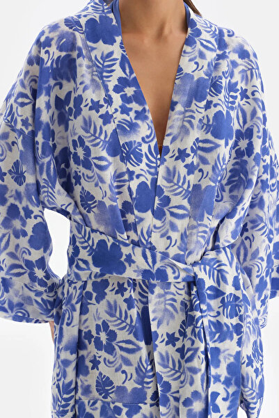 Dagi Синьо-білий лляний кімоно