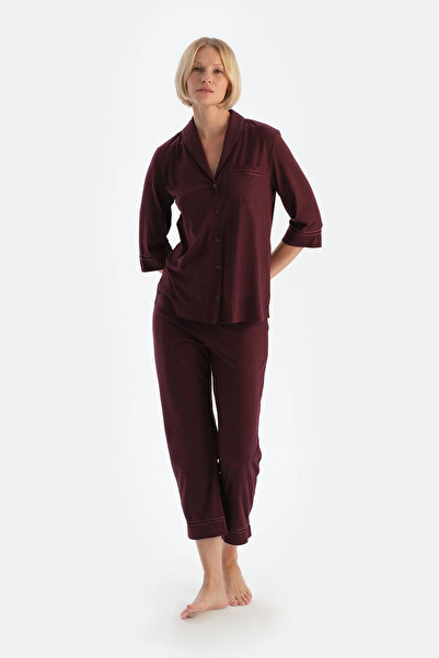 Dagi Σετ πιτζάμες μπορντό με λεπτομέρεια τσέπης από βαμβακερό χτενισμένο βαμβάκι