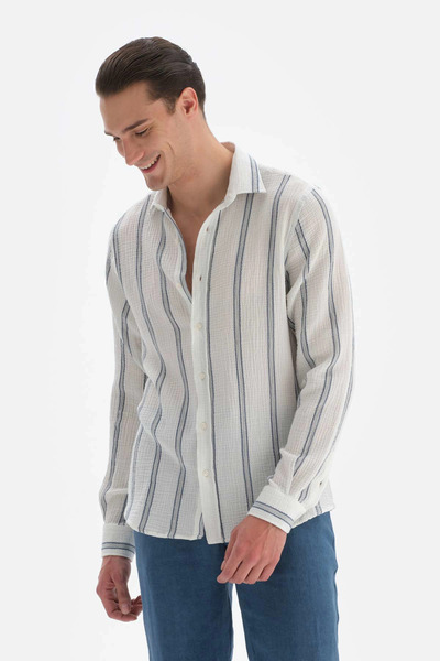 Dagi قميص أبيض وأسود مخطط من الموسلين