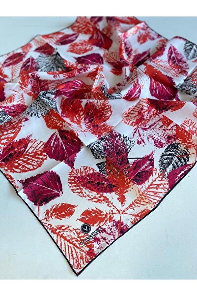 Vissona Tivil Silk Scarf 50934 - 1 Red Leaf Pattern