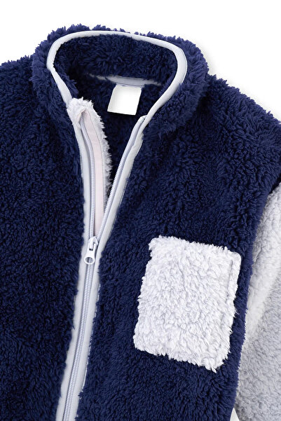 Dagi Lacivert Cep Detaylı Unısex Şerpa Sweatshırt