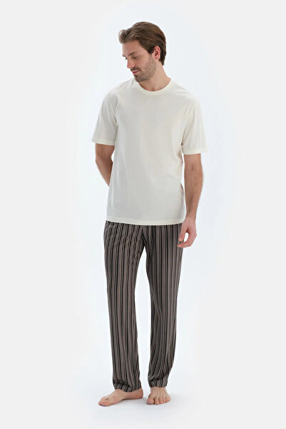 Dagi Ekru Kısa Kollu Bisiklet Yaka Penye Modal Tişört