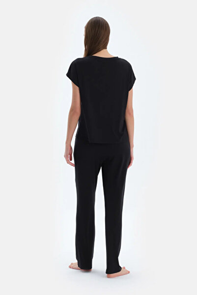 Dagi Siyah Basıc Kısa Kollu Tişört Pantolon Pijama Takımı