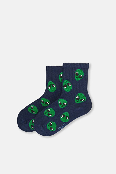 Dagi Lacivert Erkek Çocuk Uzaylı Desenli Spor Çorap