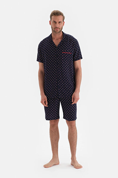 Dagi Navy Blue Meter Printed Viscose Shorts Pajama Bottoms