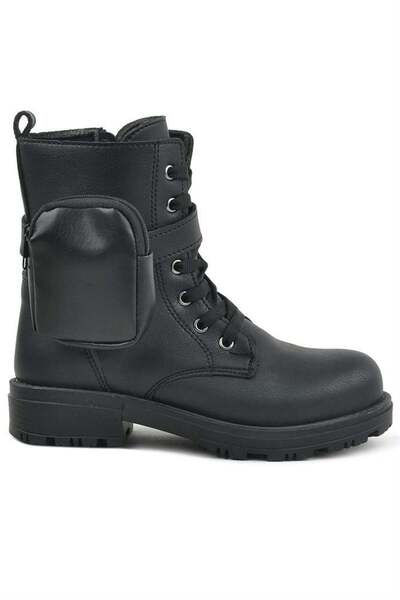 Rakerplus Black Zippered Lace-up Wallet Girl's Boots