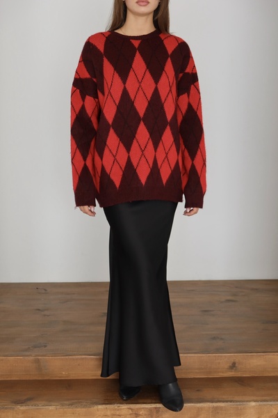 FEHUBLOOM Two Color Diamond Pattern Sweater