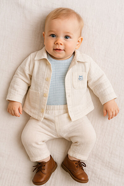 kids republic by meemseen independent طقم أطفال كريمي مريح مكون من 3 قطع