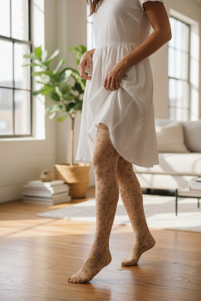 E-Giyimbank Patterned Thin Pantyhose Stylish Women's Stockings, Skin-Colored for Daily and Special Occasions