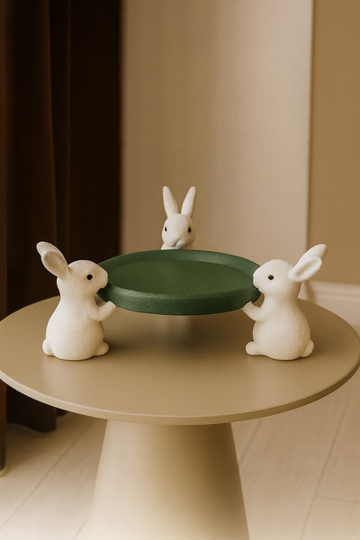 Vemia Dekor Tavşanlı Dekoratif Mini Anahtarlık & Takı Tabağı – Masa Üstü Organizer