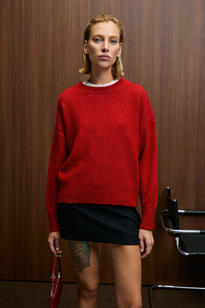 GRIMELANGE Nanna women's oversize fit soft cashmere touch bicycle collar thick knitwear red sweater