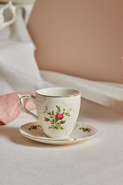 Karaca Vintage Rose Kahve Fincanı ve Tabağı 100 ml Krem