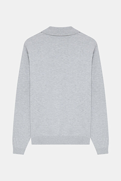 W Collection Gray Polo Collar Long Sleeve Sweater