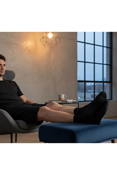 SOCKSHION 10 Adet Süper Ekonomik Siyah Renk Erkek Pamuklu Çorap, Uzun Desensi...