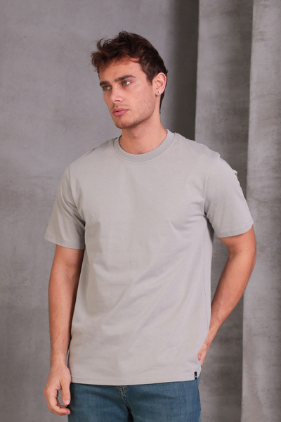 COTTONLAB Unisex Slim Fit Slim Fit 100% Cotton Soft Textured Gray Crew Neck T-Shirt