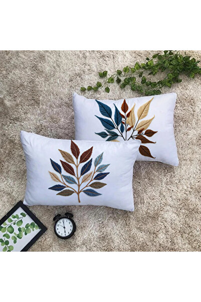 Alkan Homes 2 Adet Nakış Desenli Özel Tasarım 3 Boyutlu Dikdörtgen Dijital Baskılı Kırlent Kılıfı 32 x 52cm