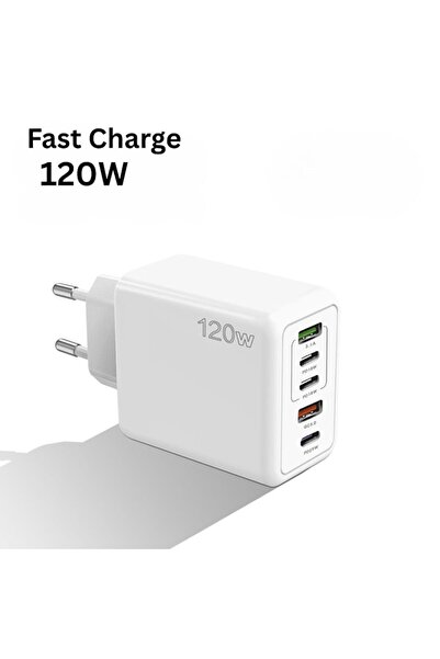 OEM 5-in-1 smart charger, universal, 120W, WHITE – USB and USB-C, LED
