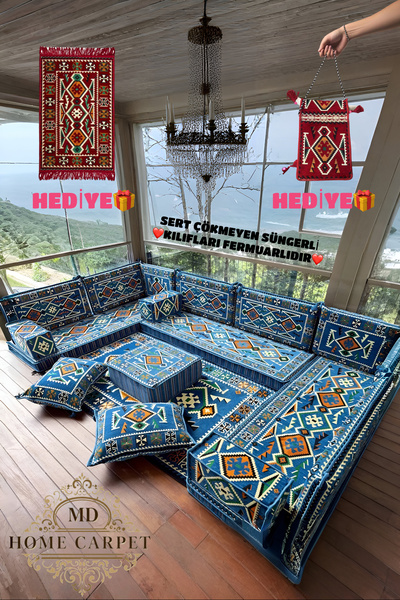 mdhomecarpet Anadolu Desenli Şark Köşesi Yer Minderi Takımı – Otantik ve Konf...